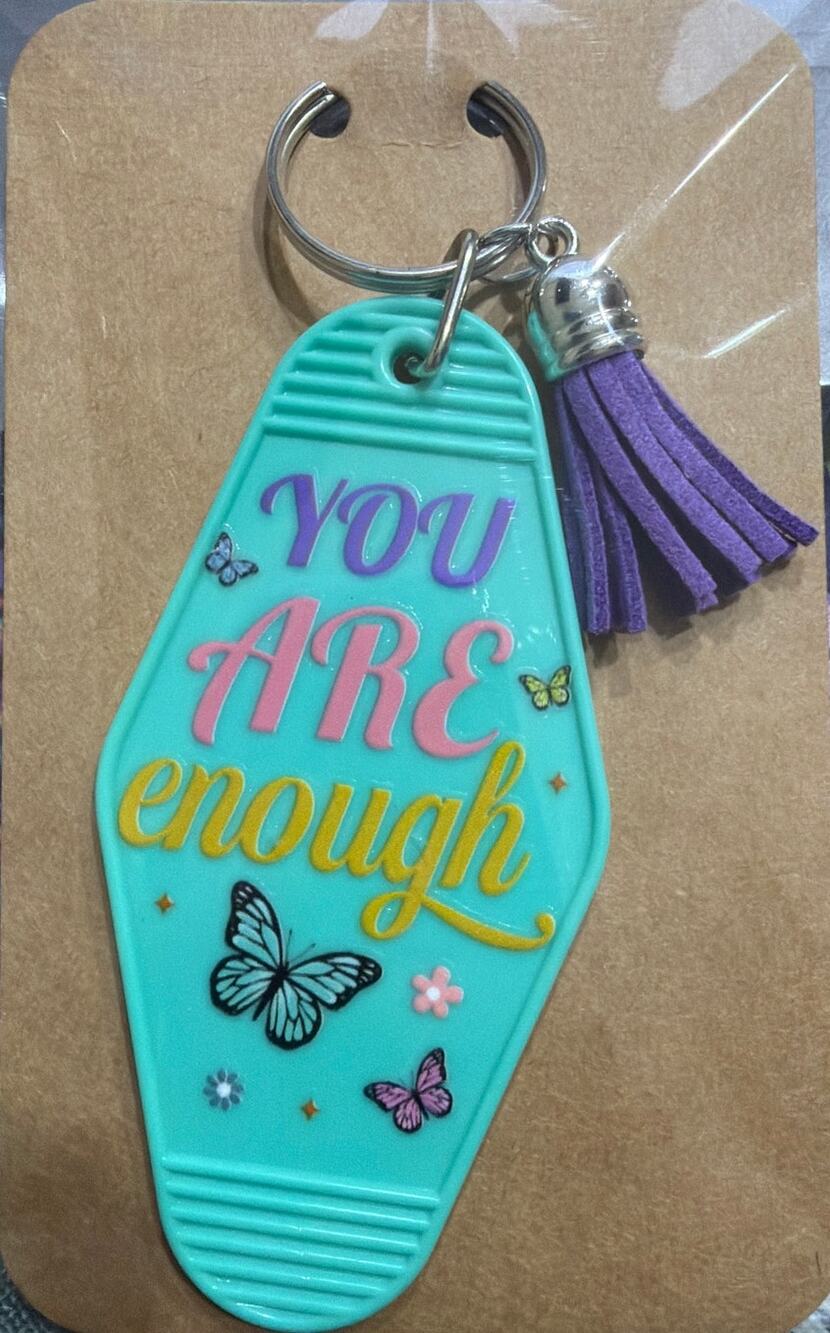 You Are Enough Blue & Purple Vintage Hotel Motel Keychain Key Chain Handmade